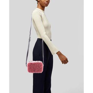 Sandro Aida Faux Shearling Crossbody Bag Pink